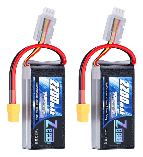 Zeee 2s Lipo - Bateria Corta De 2200 Mah 7.4 V 50c Con Conec