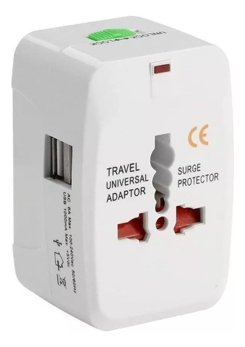 Adaptador Viajero Cargador 2 Usb Enchufe Universal 220v