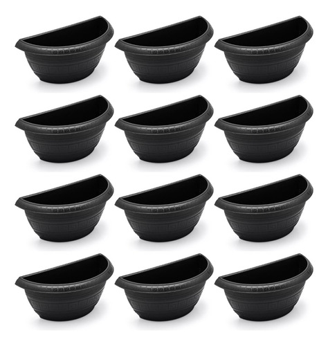 Vaso Meia Cuia Grande Jardim Horta Vertical 3,3l Kit 12 Pçs Cor Preto Asteca