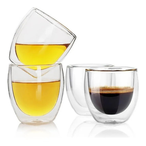 Set X 6 Vaso Taza Doble Vidrio Cafe Bebidas 80 Ml Hc