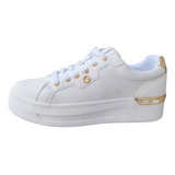 Tenis G By Guess Original Plataforma Blanco Dorado Casual