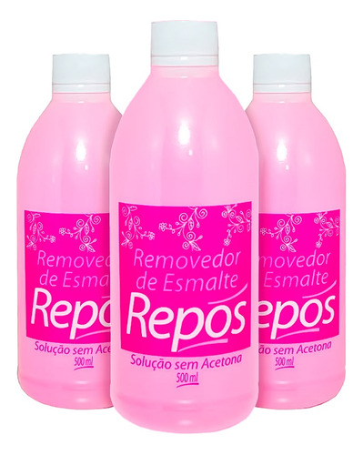 Kit 3 Repos Solução Rosa 500ml Removedor P/ Unhas Esmaltadas