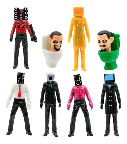 Set De 8 Figuras Skibidi Toilet Cabeza Baño Cámara Man