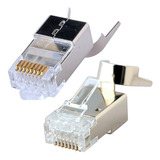 50 Plug Cat 6a Cat 7 Ftp 15 Micras Oro Cable Grueso Rj45