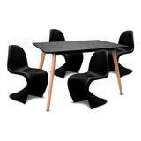 Mesa Moderna Rectangular Negra Con 4 Sillas Phantom Negras