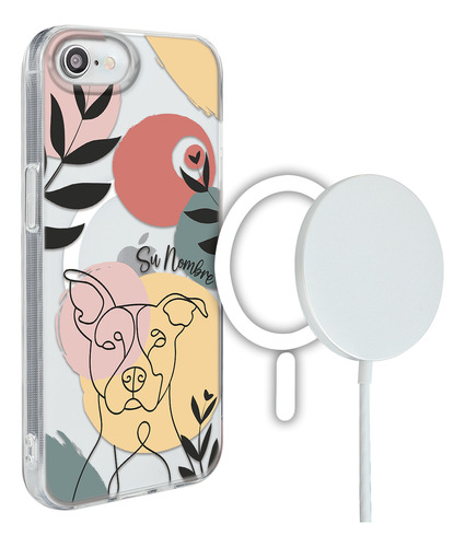 Funda Para iPhone Magsafe Mujer Perro Pitbull Minimal Nombre