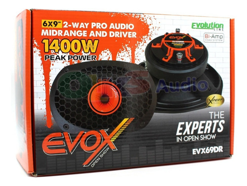 Par De Medios Rangos Con Driver De 6x9. Evox .evx69dr. Color Gro Con Naranja