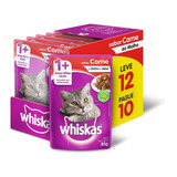 Caixa 12 Sachês Whiskas Carne Ao Molho Gatos Adultos 85g