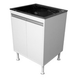 Gabinete Balcão Lavanderia 61cm Tanque Inox Entregue Montado