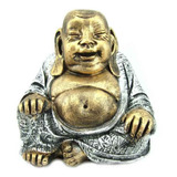 Buda Chines Grande Da Fortuna Dourado E Prata.