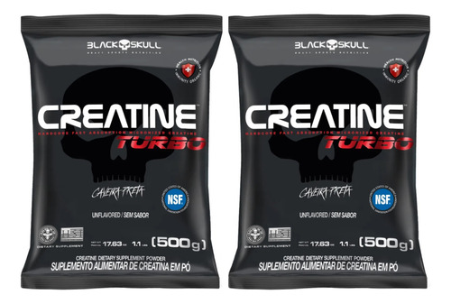 2x Creatina Turbo 500g Blackskull Refil Promoção - Original