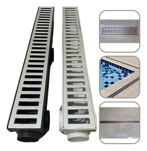 Ralo Linear Piscina Banheiro Grelha Alumínio  6x50 Premium