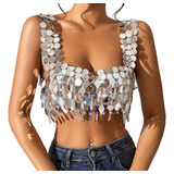 Xiaery Lentejuelas Crop Top Dance Wear Tank Camis Bra Tops