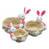 Pack X3 Canastos Conejo De Pascua Cesta Festejo Almacenaje