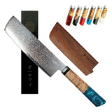 Cuchillo Nakiri Chef Acero Damasco Japonés Premium Incluye S