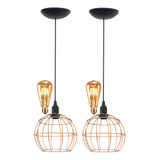 2 Pendente Aramado Globo Lustre + Lâmpada Cobre Rose Gold