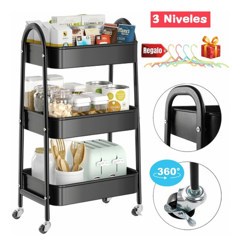 Carro Organizador De 3 Estantes Para Cocina, Baño Con Ruedas