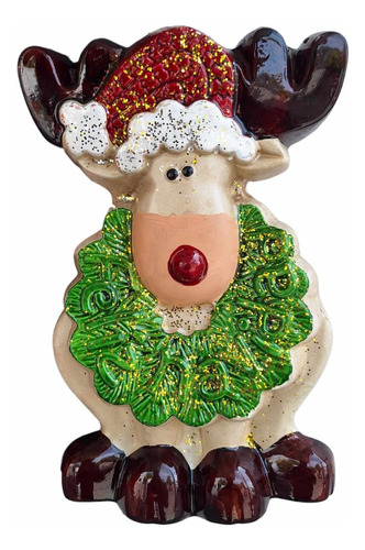 Figura Reno Navideño Colgante Decoración Cerámica Pared 28cm