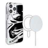 Funda Para iPhone Magsafe Manchas Negras Pintura Con Nombre