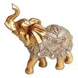 Elefante Indiano Decoração Resin Sorte Fortuna Dourado Preto