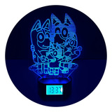 Bluey Y Familia Lampara Mesa 3d Base Reloj Digital Alarma