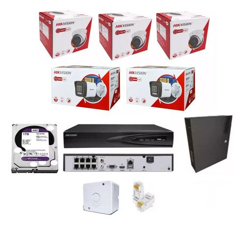 Nvr 08 Ch Hikvision Poe + 05 Cameras Ip Áudio + Hd 1t + Rack