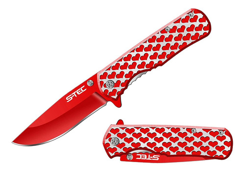 Navaja De Bolsillo Plegable Roja Con Corazones 8'' - S-tec