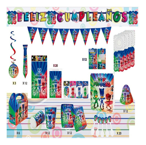 Decoración Infantil Fiesta Fiesta Pj Masks Set X24