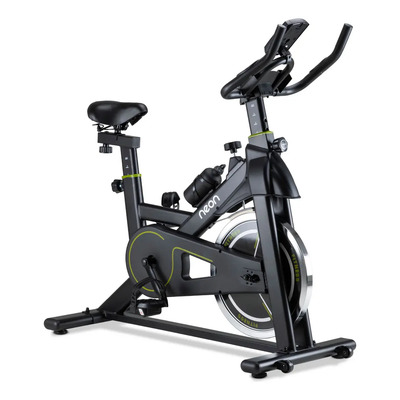 Bicicleta Estática Spinning Pro NEON Rueda de 18 kg, Pantalla LCD para Velocidad, Tiempo, Calorías y más, Asiento y Manubrio Ajustables, Soporta hasta 120 kg, Ejercicio Cardio Fitness Gym en Casa | Meses sin interés