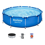 Pileta Estructural Redondo Bestway Steel Pro Con Capacidad De 4485 Litros De 305cm De Largo X 305m De Ancho De 305cm De Diámetro  Azul Marino Diseño Lisa