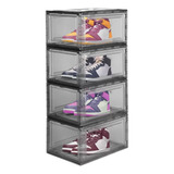 Set De 4 Cajas De Zapatos Sneakers Tenis Apilables Premium Color Humo