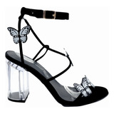 Zapatilla De Mariposas Con Tacon De Cristal  Lady Moda