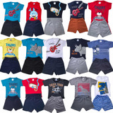 Kit 4 Peças Roupa Infantil Masculino 2 Short E 2 Camisa