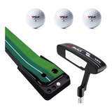 Kit Treino Interno De Golfe - Tapete 3m, 1 Taco, 3 Bolas