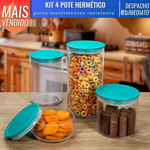 Kit 4 Potes Porta Mantimentos Hermético Resistente Acrílico