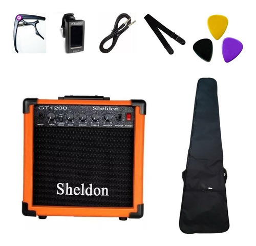 Kit  Para Guitarra Cubo Gt1200 Laranja Sheldon + Acessórios