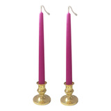 2 Pack Vela Fiusha Larga 25.5cm Con Candelabro Dorado