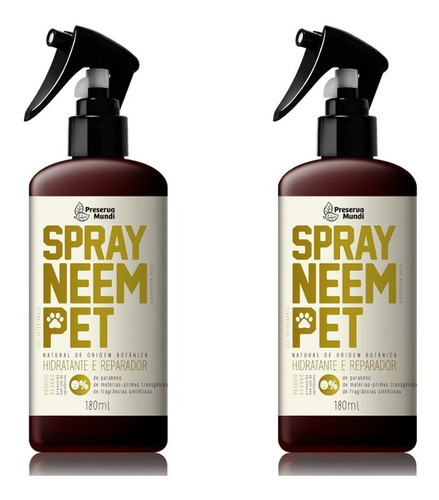 Kit 2 Repelente Natural Spray Neem 180ml Pet Para Cão E Gato