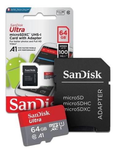 Memoria Micro Sd 64 Gb  Cat 10 C/adaptador - Sandisk