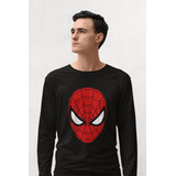 Polera Manga Larga Spiderman Rostro Estampadas Algodon   