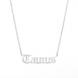 Collar Tauro Plateado Signo Del Zodiaco Letras Góticas