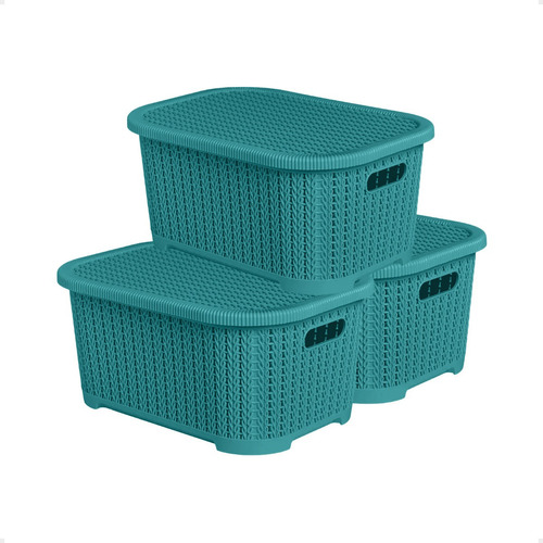 Caja Organizadora Plastica Simil  Rattan Set X 3u  36x25x17