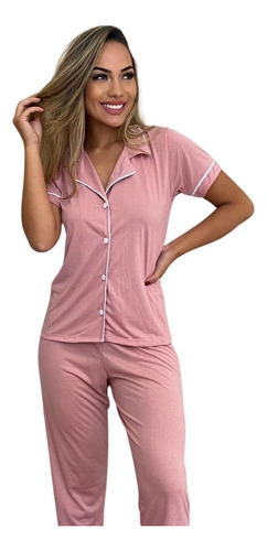 Pijama Americano Amamentação Feminino Meia Estação Malha Pv