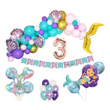 Set Deco Globos Sirenita Arco Cola Sirena Banderin  Mar