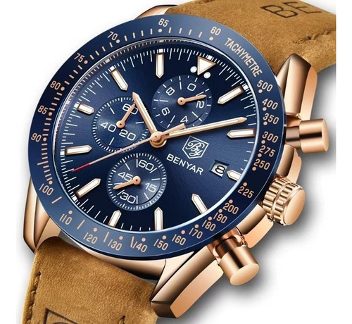 Reloj Benyar Chronograph De Piel De Cuarzo Impermeable