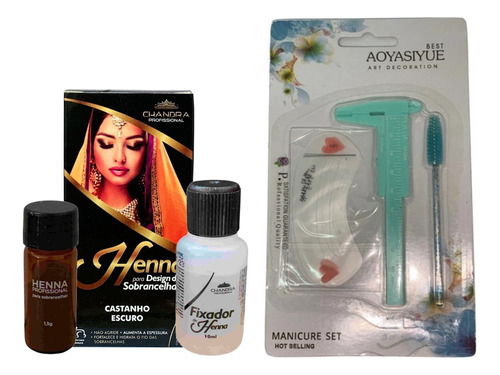 Henna Sobrancelha Chandra Kit Iniciante Escova Paquímetro Cor Castanho Escuro