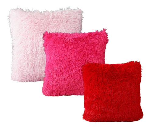 Set De 3 Cojines De Peluche Extrasuave Colores Surtido 40x40