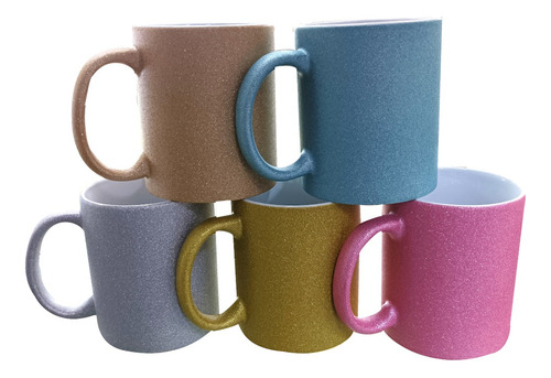 Mug Glitter Cerámica Para Sublimar X12 Unidades. Mirellado