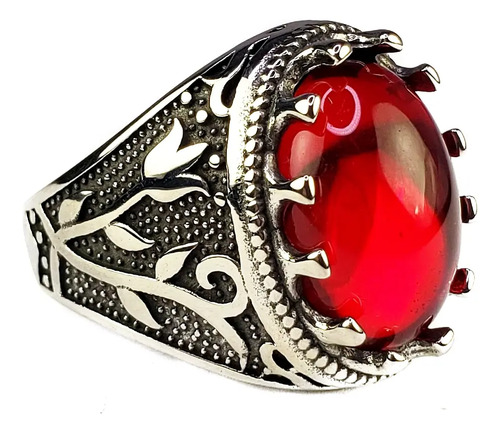 Anillo Estilo Turco De Lujo Elegante Rojo Acero Inoxidable D