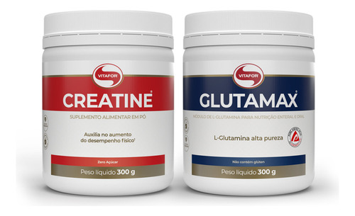 Kit Creatine E Glutamax 300g Recuperação Muscular Vitafor Sabor Sem Sabor